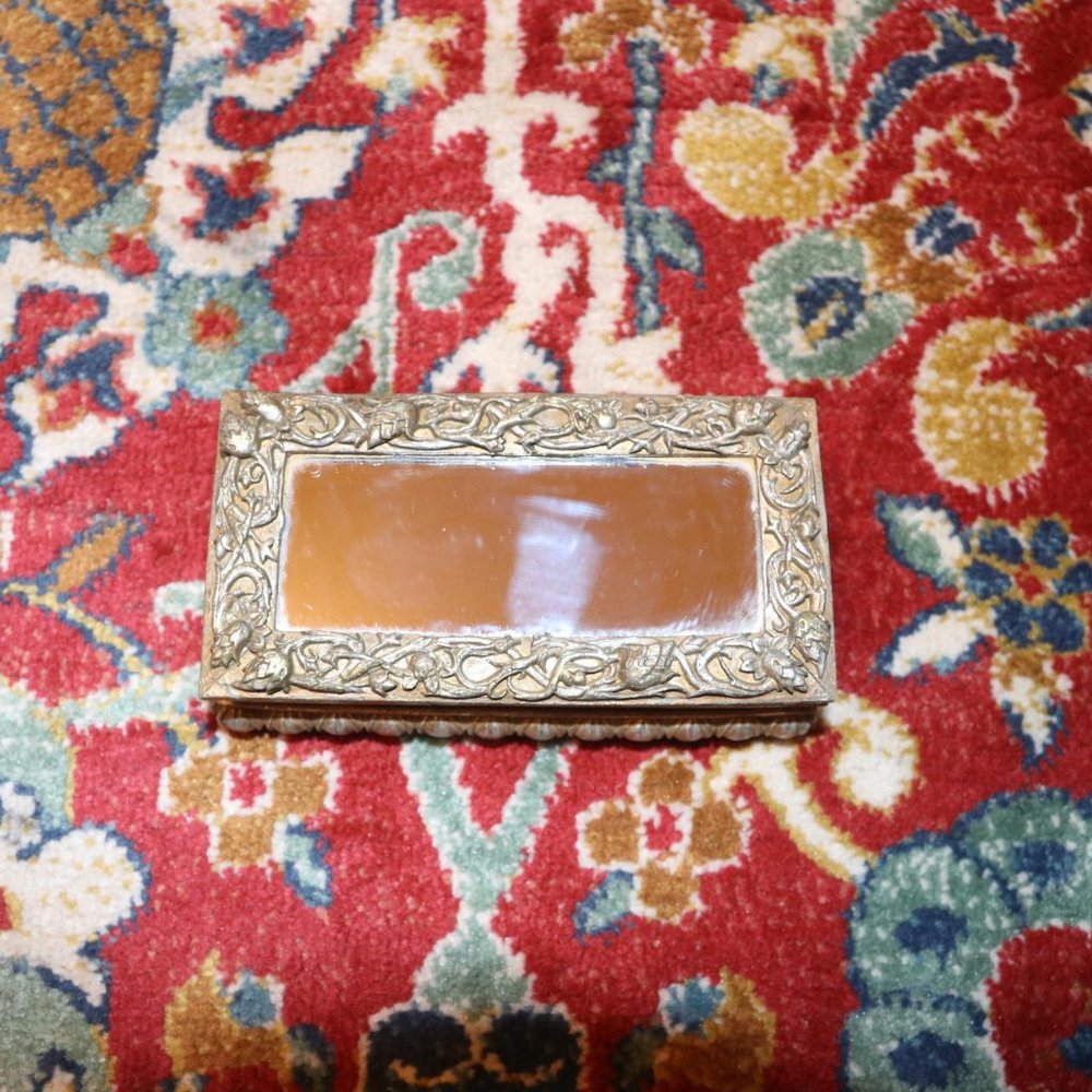 mirror topped antique vintage gold tchotchke chest - Picture 2 of 3